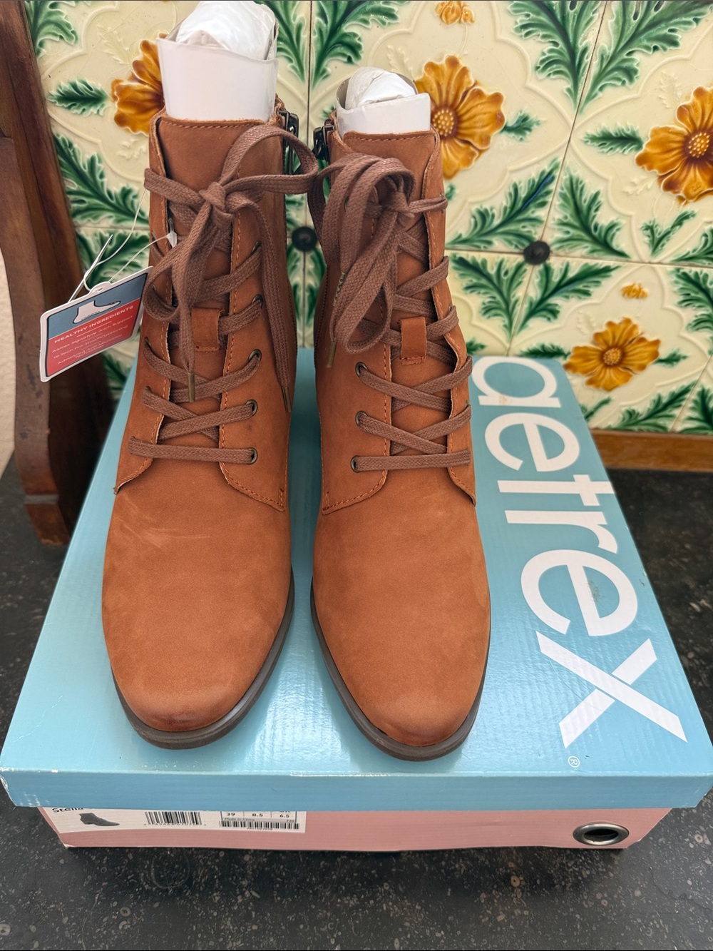 Aetrex Weatherproof Tan Lace-Up Suede Ankle Boots